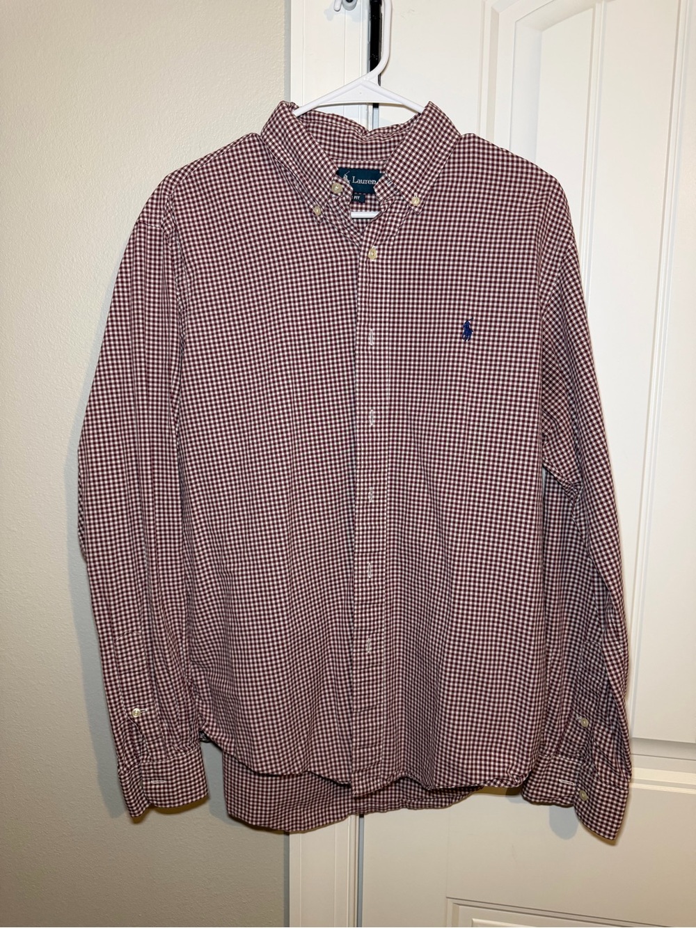 Polo by Ralph Lauren Men’s Burgundy and White Gingham Button-Down Shirt